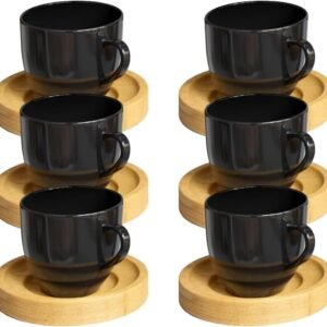 Jogo 6 Xicara Cafe Colorida Porcelana Pires Madeira 95ml – Mundo Da Porcelana (Preta)