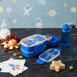 Lancheira Pote Marmita C/Divisória Escolar Infantil Lanche Viagem Passeio Diversão da Criançada Merenda (Foguete)