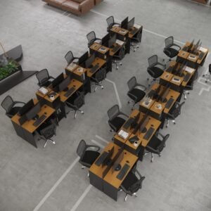 VIA NOSSA – Estação de Trabalho 20 Lugares Smart Office 20 Mesas 16 Armários Livreiro – Off White e Cedro