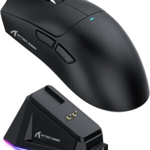 Mouse de Jogo ATTACK SHARK X11 com Base de Carregamento Magnético, Sensor de Jogo PixArt PAW3311, Mouse Sem Fio/A Cabo BT/2.4G, 22000 DPI (Preto)