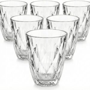 Jogo 6 Copos de Vidro Diamante 300ml Resistente Bico de Jaca – Ideal para Água, Suco e Drinks
