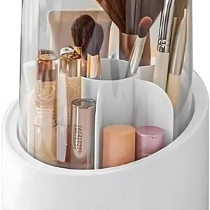 Porta Pincel Giratório Com Tampa em Acrílico, com 7 Divisórias – Maquiagem e Organização (Com Tampa Branco/Rosa)