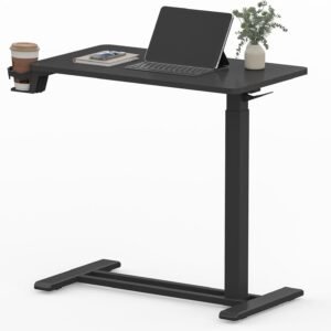 Mesa para Notebook com Altura Ajustável, Sofá e Cama Mesa Lateral Portátil Industrial com Rodízios Móveis e Porta Copos para Home Office Suporte de Laptop e Mesa de Cabeceira Ergonômica