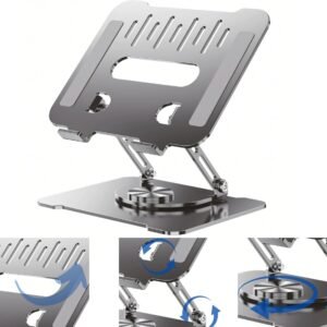 Suporte para Notebook Ajustável com Base Giratória 360° – Ergonômico, Dobrável, Portátil e Resistente. Ideal para Laptops de até 17”, MacBook, Dell, Lenovo e compatível com Tablet.