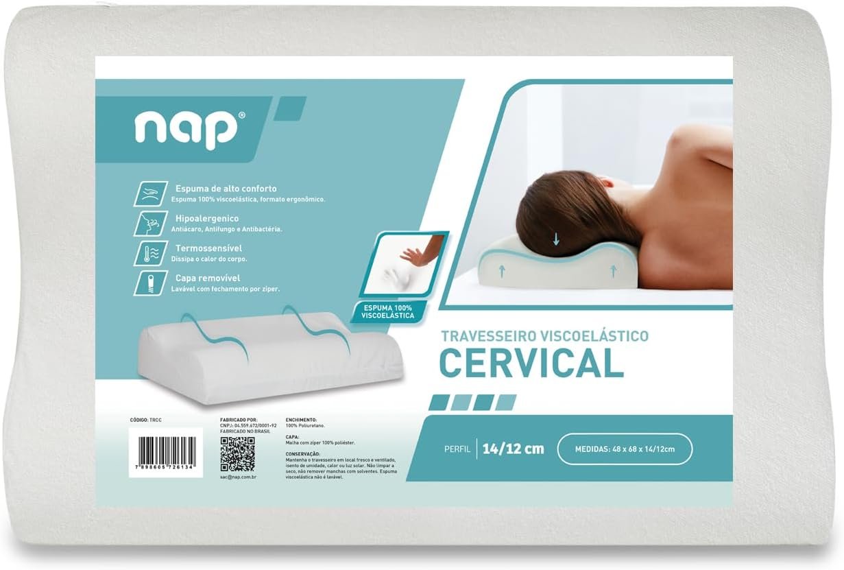 Nap Travesseiro Nasa Ortopédico Cervical Comfort Viscoelástico D40 Espuma YellowTec Premium Capa Super Plush Hipoalergênico para fronha 50x70cm - Branco - Imagem 6