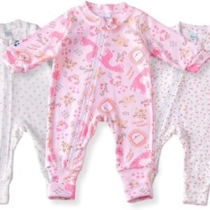Kit 3 Macacão Bebê Amore Vira Pé com Zíper Menina (100% Algodão)