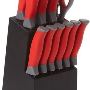 Conjunto de facas Oster Lindbergh, aço inoxidável, 14 peças, vermelho/preto