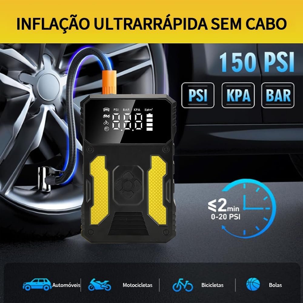 3000A Carregador de Bateria de Carro Portatil com Compressor de Ar de 150 PSI, Bateria de 37000mAh, Carregamento Rápido USB, Ideal para Carros, SUVs, Motocicletas e Emergências - Imagem 5