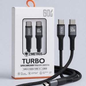 Cabo USB-C para USB-C 60W 2m – Nylon Trançado, Carregamento Rápido Power Delivery PD, Transferência de Dados, Conectores Reforçados – Compatível iPhone 15, iPad, MacBook Air, Smartphones