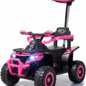 Quadriciclo Elétrico Infantil com Haste Direcionável Som e Luz (Rosa)