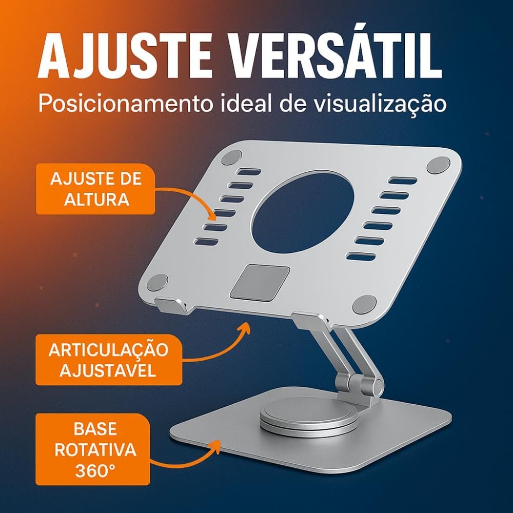 Suporte Para Tablet Smartphone Celular de Mesa Ajustável Dobrável Articulado Antiderrapante Rotação 360º Resistente Universal Portátil - Imagem 4