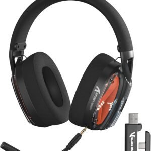 ATTACK SHARK L60 Fone de ouvido sem fio ultraleve para jogos,2.4GHz com receptor USB A e tipo C/BT/com fio,multiplataforma,bateria de mais de 40 horas,microfone removível para PC/PS5/PS4/Switch(Preto)