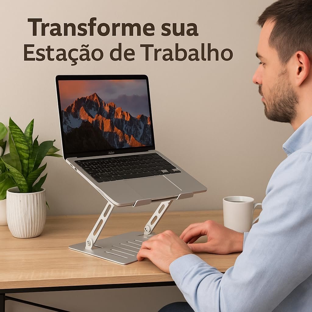 Suporte para Notebook em Aço Carbono Apoio Ajustável Apoiador Dobrável E Ergonômico Ventilado para Mac Notebook MacBook Pro/Air Lenovo Dell e Mais (10-17 Laptop) até 17.3" (10KG) Home Office e Estudos - Imagem 2