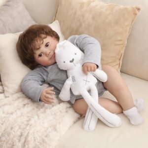 Bebê Reborn Menino Boneco 60cm Corpo de Pano Olhos Castanhos