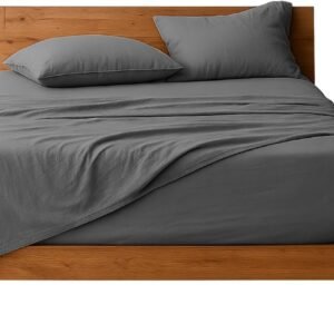 Decolab Jogo de Lençol Malha 100% Algodão Extra Macio – Roupa De Cama Antiácaro, Inclui Lençol Com Elástico (Forro) E Fronhas (Cinza-escuro, Queen Completo)