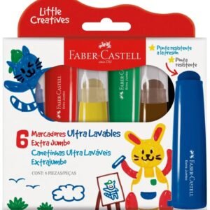 Canetinhas Jumbo Little Creatives, Faber-Castell, Coloridas, Laváveis, Pré-escola, 6 Cores