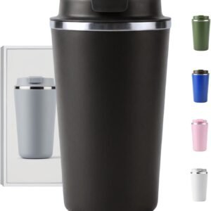Copo Térmico Café – 510ml, Parede Dupla Isolamento Inox 304, Base Emborrachada, Quente 6 horas, Feito Para Viagem To Go (Preto)