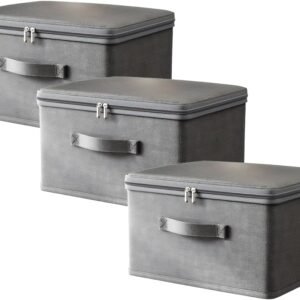 Kit Triplo de Caixas Organizadoras Médias – Zíper Duplo para Roupas Infantis e Documentos