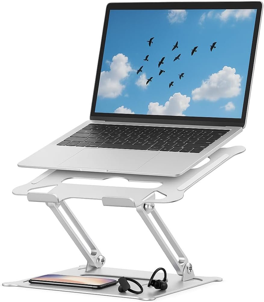Suporte para Notebook em Aço Carbono Apoio Ajustável Apoiador Dobrável E Ergonômico Ventilado para Mac Notebook MacBook Pro/Air Lenovo Dell e Mais (10-17 Laptop) até 17.3" (10KG) Home Office e Estudos