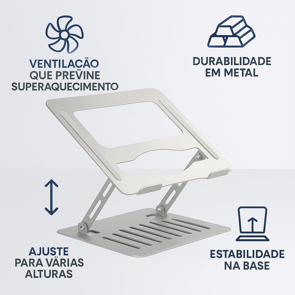 Suporte para Notebook em Aço Carbono Apoio Ajustável Apoiador Dobrável E Ergonômico Ventilado para Mac Notebook MacBook Pro/Air Lenovo Dell e Mais (10-17 Laptop) até 17.3" (10KG) Home Office e Estudos - Imagem 6