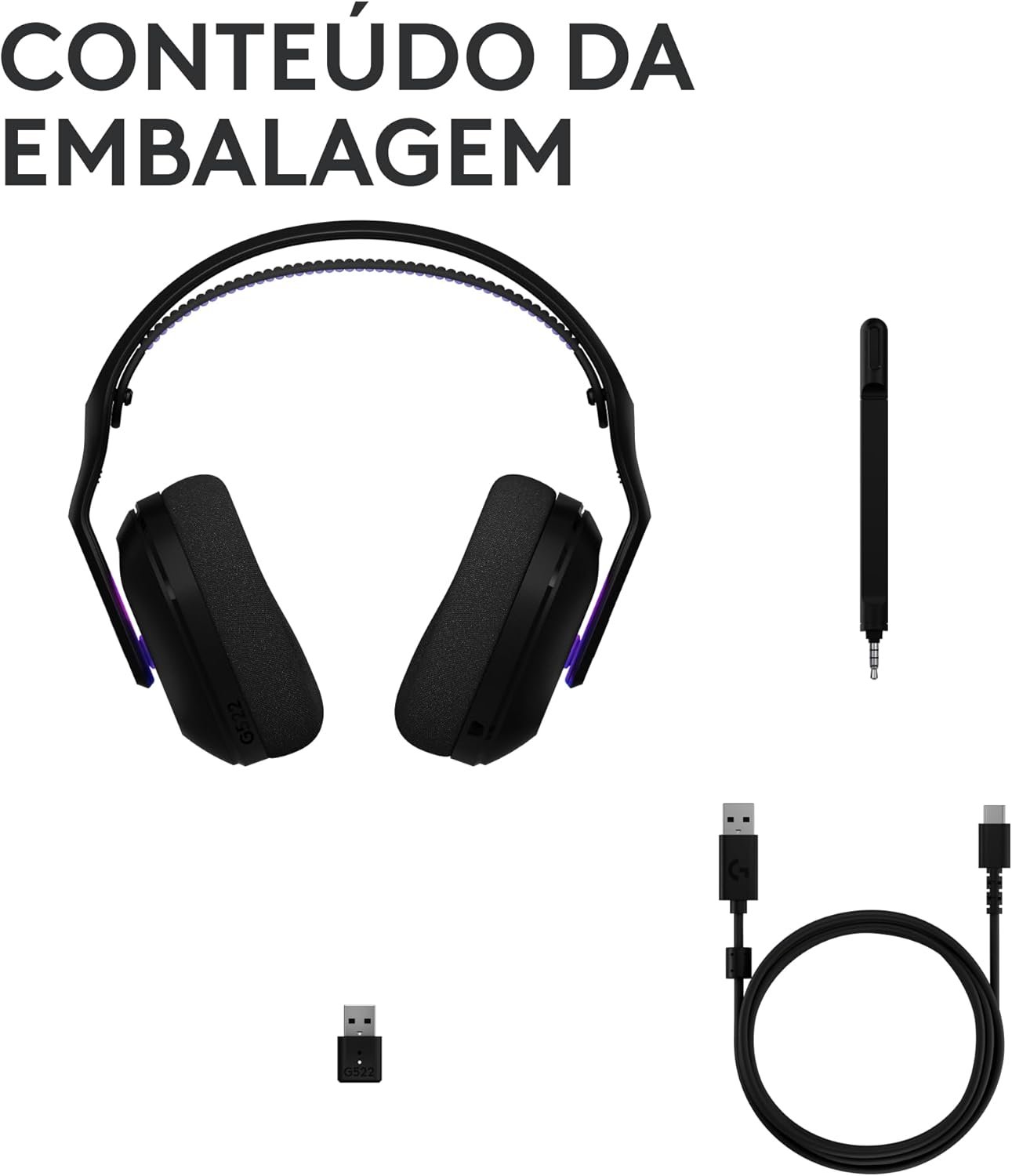 Headset Gamer Sem Fio Logitech G522 LIGHTSPEED com RGB LIGHTSYNC, Conectividade Tripla sem fio LIGHTSPEED ou Bluetooth e com fio USB para PC - Preto - Imagem 9