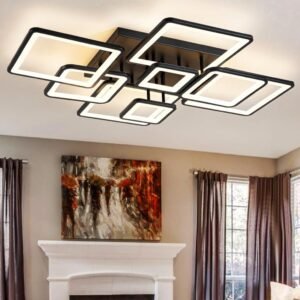 ​​Luminária de Teto Moderna e Industrial de Ferro Minimalista com LED 3 Cores Ajustáveis para Sala, Quarto, Cozinha e Sala de Jantar​ (Preto 8 luzes)