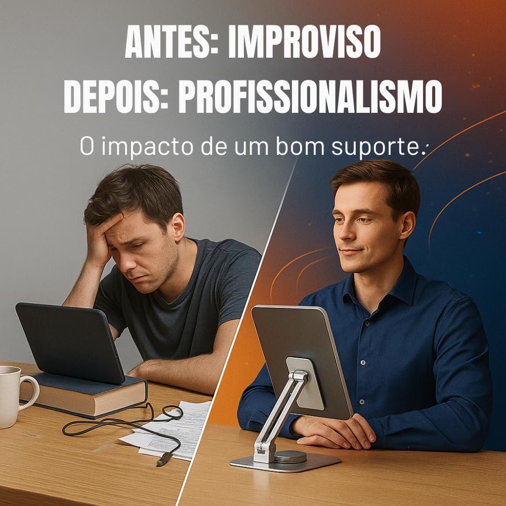 Suporte Para Tablet Smartphone Celular de Mesa Ajustável Dobrável Articulado Antiderrapante Rotação 360º Resistente Universal Portátil - Imagem 6