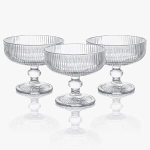 Jogo 6 Taças de Sobremesa – Vidro Canelado 320ml Luxo Moderno Transparente Minimalista Elegante Resistente Vidro Grosso Premium – Doces e Sorvete (Kit 6 Taças Sobremesa)