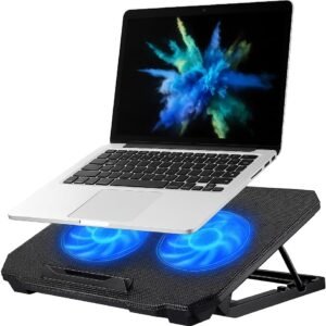 Suporte Para Notebook Com Cooler Duplo Silencioso Com 8 Níveis de Ajuste Ergonômico, Saída USB Adicional e Iluminação Interna Base Para Notebook de Até 17 Polegadas Suporte Para Notebook Com Cooler Duplo Silencioso Com 8 Níveis de Ajuste Ergonômico, Saída USB Adicional e Iluminação Interna Base Para Notebook de Até 17 Polegadas