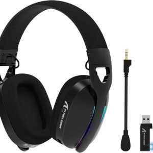 ATTACK SHARK L90 Fone de ouvido sem fio ultraleve para jogos,BT,2.4G,3.5 mm com fio,RGB dobrável, som surround 7.1,protetores auriculares com microfone removível com cancelamento de ruído(Preto)