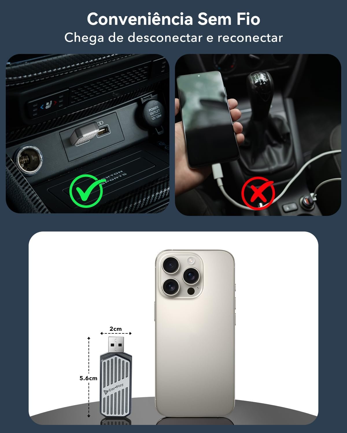 Adaptador CarPlay Sem Fio para Android e iPhone, Stage LinkFree 2 em 1 Mini CarPlay Com Fio para Sem Fio, Adaptador USB-C/USB Plug & Play Bluetooth para Carro, Controle Estável e Sem Atraso - Imagem 6