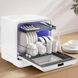 Lava Louças, 110V, Lava Louças de Bancada com 5 Programas de Lavagem, Lava Loucas 6 Serviços, Consumo de 5L de Água Por Ciclo, Uso Eficiente de Energia, Adequado para Famílias Numerosas