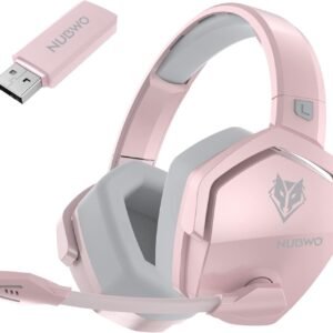 NUBWO Fone de ouvido G06 para jogos sem fio duplo com microfone para PS5, PS4, PC, celular, interruptor: 2,4 GHz sem fio + Bluetooth – bateria de 100 horas – drivers de 50 mm – rosa