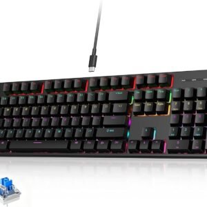 Teclado para jogos,Teclado mecânico com retroiluminação RGB,Switches azuis, Switches azuis, 104 teclas, 16 de efeitos iluminação conexão com fio Torre-C,ideal para jogos de PC e trabalho (Preto) Teclado para jogos,Teclado mecânico com retroiluminação RGB,Switches azuis, Switches azuis, 104 teclas, 16 de efeitos iluminação conexão com fio Torre-C,ideal para jogos de PC e trabalho (Preto)