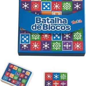 Batalha de Blocos, Jogo de Tabuleiro Estratégico, Blocos Coloridos Geométricos, 2-4 Jogadores, 30 Minutos de Jogo, Ideal para Família, Material em Papelão, 25x25cm