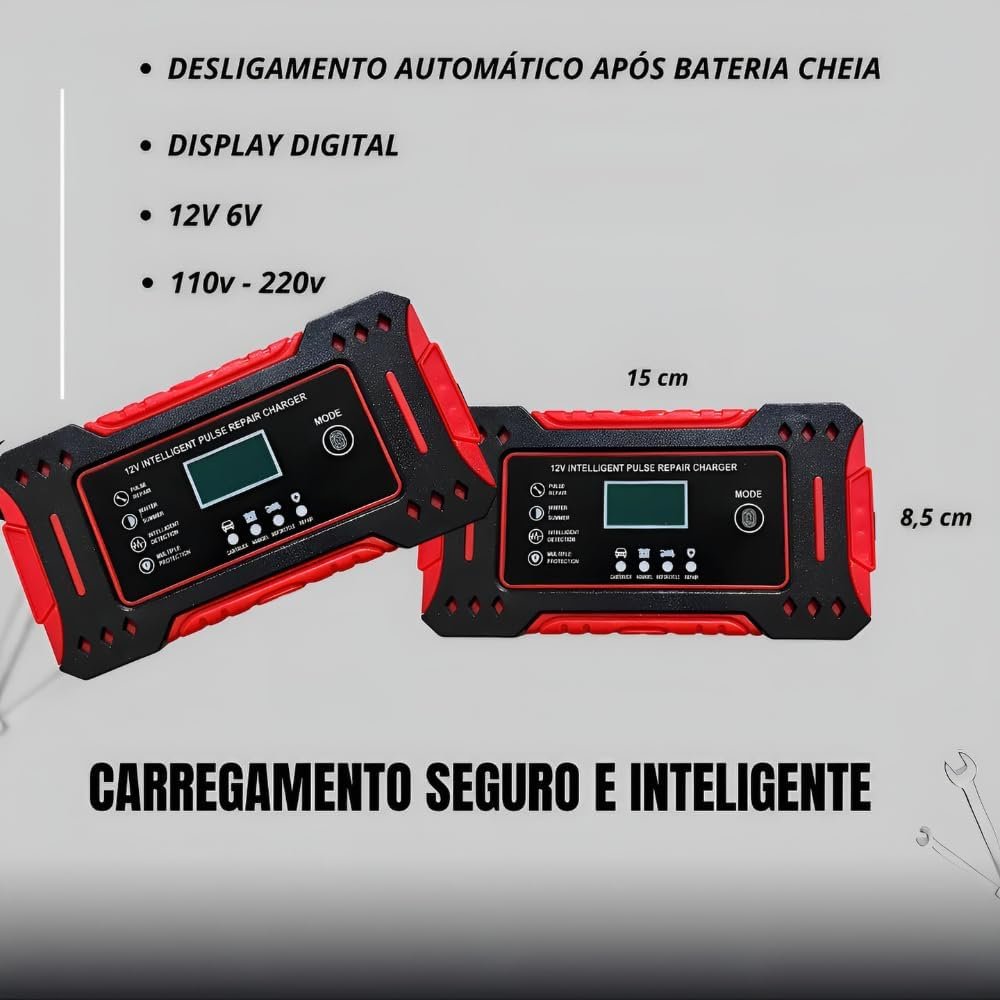 Carregador de Bateria Inteligente 12V, Display Digital, 110v e 220v, para Carro, Moto e Caminhão, com Proteção Contra Superaquecimento e Curto, Linha Premium Automotiva - Imagem 5