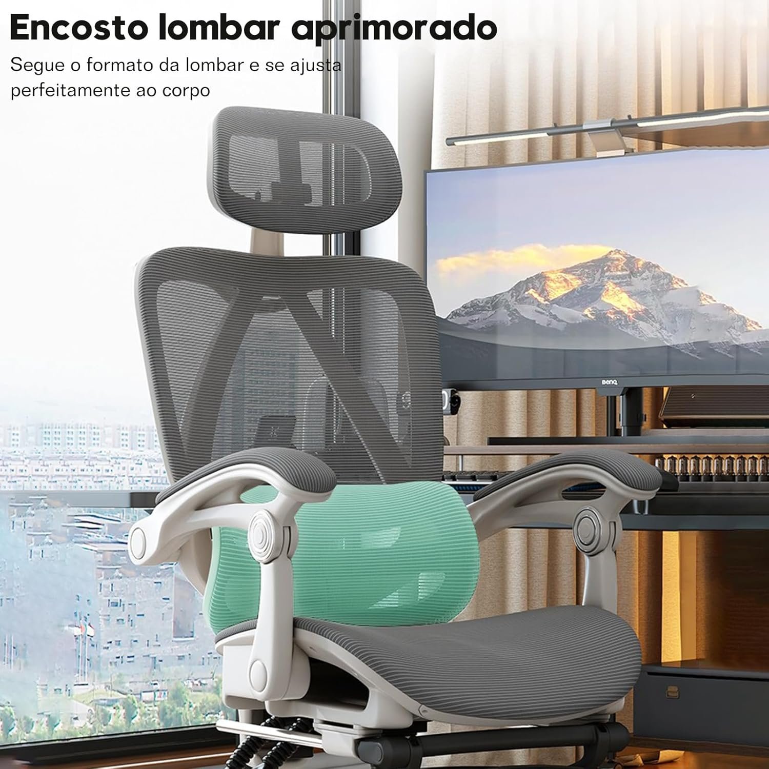Cadeira de escritório ergonômica reclinável até 145° com apoio para os pés, almofada de ar, cabide e apoio de cabeça ajustável – Gamer e home office (Branco) - Imagem 5
