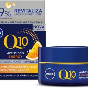 NIVEA Creme Facial Q10 Energy Antissinais Noite 50g, Reduz Linhas Finas, Ilumina, Pele mais Jovem, Revitalizante, Cuidado Facial Noturno