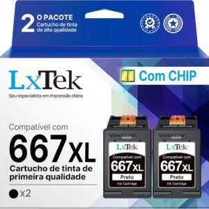 LxTek Cartuchos de Tinta Compatível com HP 667 667XL 667 XL Compatível com HP DeskJet Ink Advantage 2374 1275 2375 2376 2775 2776e DeskJet Plus 6475 6476 6075 (2 Pretos)