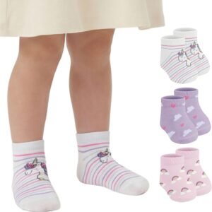 Kit 3 Pares Meia Infantil Menina Selene Estampada Colorida Cotton