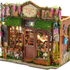 Kit Casa Boneca Miniatura Montar – Modelo Loja Contos Fadas 1:24, Inclui Móveis, Acessórios e Luzes LED, Indicado para Meninos e Meninas a Partir de 14 Anos