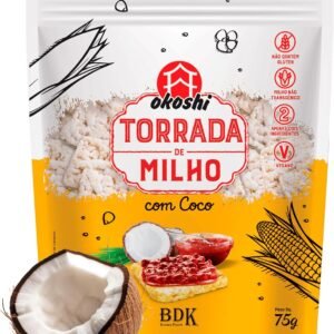 OKOSHI – Torrada de Milho com Coco – Snacks Saudáveis de Baixa Caloria, Lanches Fit para a Dieta – Vegano, Sem Glúten, Sem Lactose, Sem Gordura Trans, Kosher – 75g