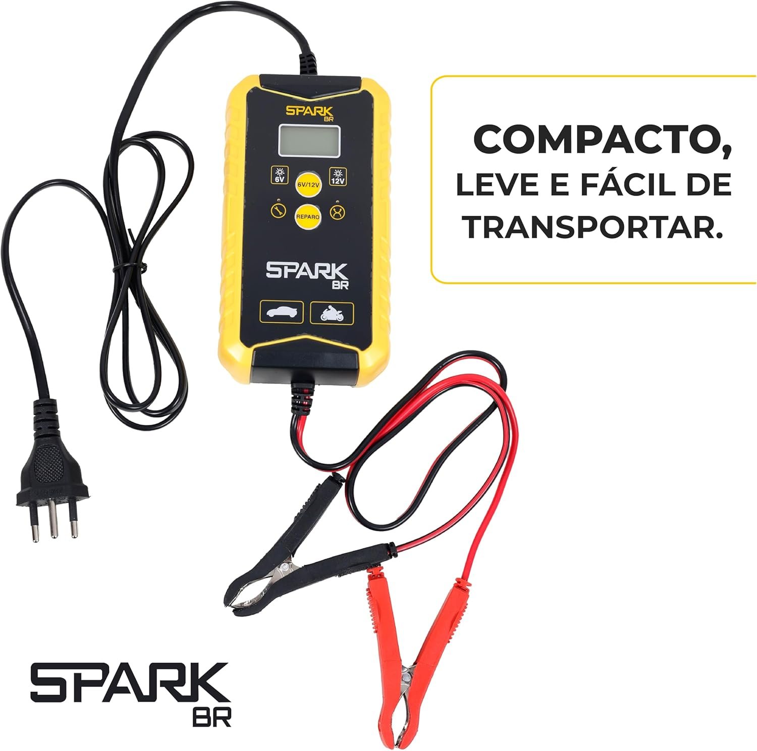 Carregador Automotivo Bateria Inteligente Portátil 6V/12V 150AH Display Digital Avançado Multifuncional Indicador Inteligente Spark BR Proteção Carro Moto Carregamento Automático Botão Reparo Bivolt - Imagem 8
