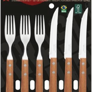 JOGO DE TALHERES PARA CHURRASCO DYNAMIC SORTIDOS COM LAMINAS DE ACO INOX E CABOS DE MADEIRA – 12 PEÇAS JOGO DE TALHERES PARA CHURRASCO DYNAMIC SORTIDOS COM LAMINAS DE ACO INOX E CABOS DE MADEIRA – 12 PEÇAS