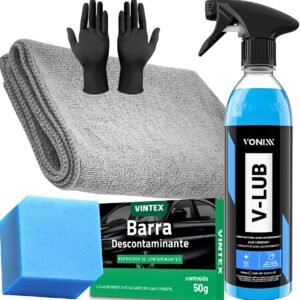 Kit V-lub 500ml Vonixx Lubrificante de Clay Bar + Barra Descontaminante 50g + Pano Microfibra + Luva Kit V-lub 500ml Vonixx Lubrificante de Clay Bar + Barra Descontaminante 50g + Pano Microfibra + Luva