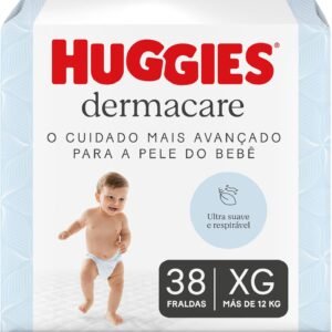 Fralda Huggies Dermacare Tamanho XG – 38 Fraldas Descartáveis com Materiais Ultra Macios, Absorção Avançada e Proteção contra Assaduras por até 12 Horas