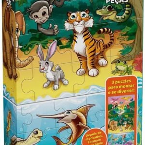 Quebra-Cabeça, Grow, Cartonado, Animais, Céu-Terra-Mar, Progressivo, 12/20/30 Peças, Multicor