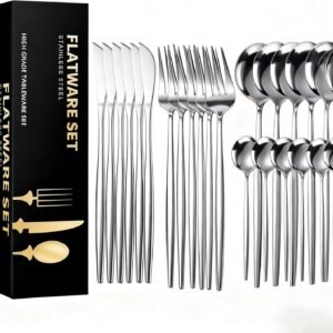 Faqueiro 24 Peças em Aço Inox 416 – Jogo de Talheres Premium com Caixa Litografada, Polido e Espelhado de faca e garfo Conjunto para Mesa Posta e Utensílios de Casa/Restaurante (Prata) Faqueiro 24 Peças em Aço Inox 416 – Jogo de Talheres Premium com Caixa Litografada, Polido e Espelhado de faca e garfo Conjunto para Mesa Posta e Utensílios de Casa/Restaurante (Prata)