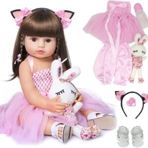 Brastoy Bebê Reborn Boneca Silicone Olhos Castanhos (Boneca Alice (55cm Menina))