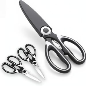 Tesoura de Cozinha Multiuso Premium Inox com Bainha Protetora Cortes Precisos Carne Frango Peixe Ervas Legumes Frutas Uso Profissional e Doméstico 21 cm